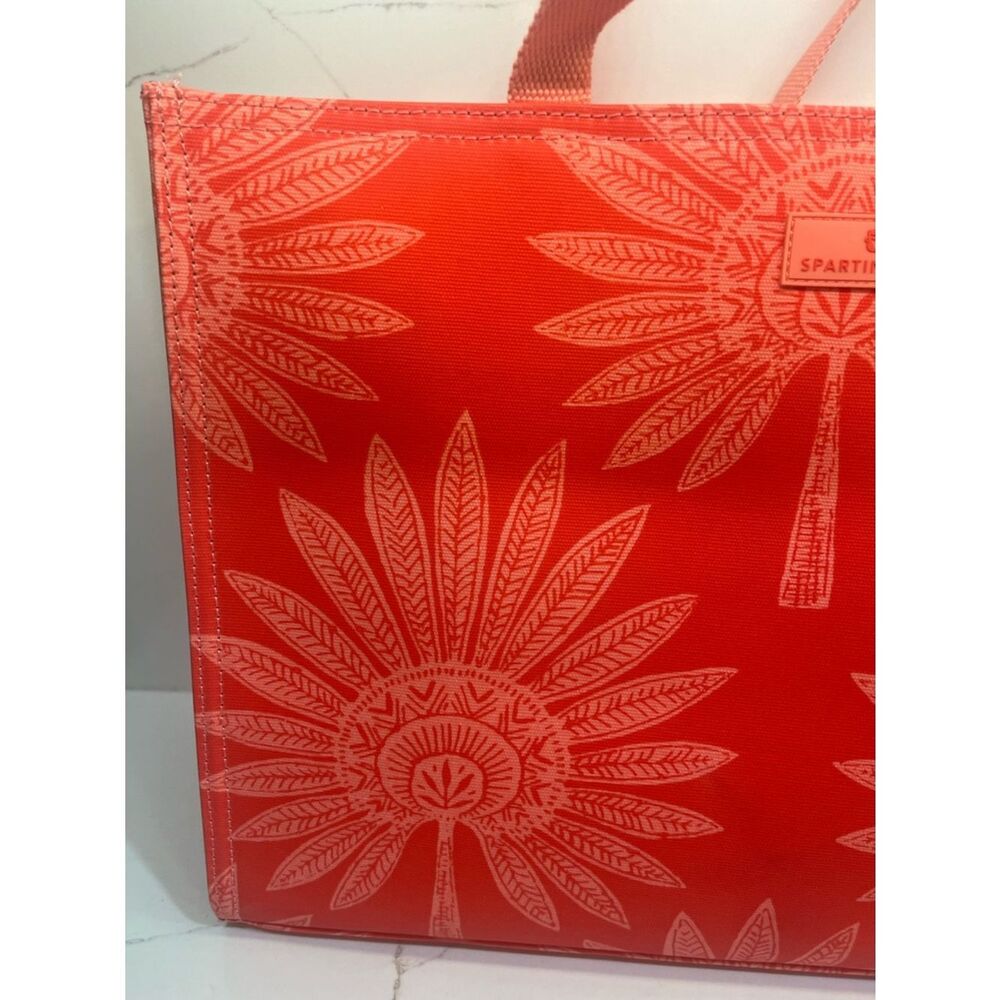 NWOT Spartina 449 Coral Floral Tote with Pale Pink Handles - Picture 4 of 8